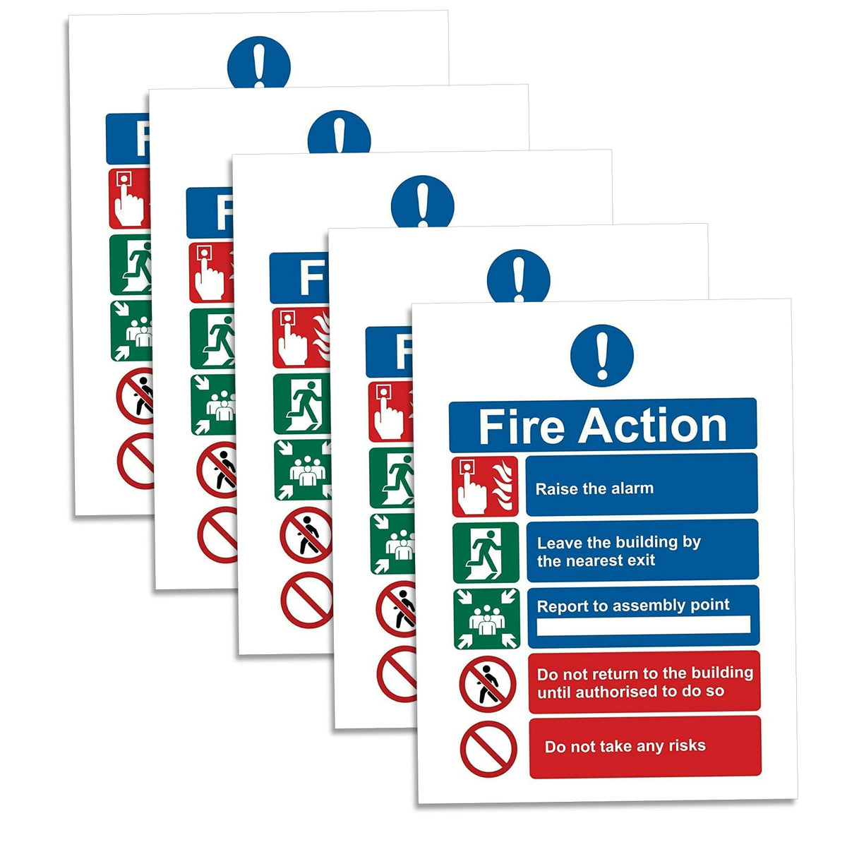 RubiGo - Fire Action Notice Sign, 5PK 20x15cm, Fire Exit Sign High Gloss Self Adhesive Sticker - Fire Safety Signs Fire Signage Stickers Fire Escape Sign (5)