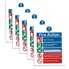 RubiGo - Fire Action Notice Sign, 5PK 20x15cm, Fire Exit Sign High Gloss Self Adhesive Sticker - Fire Safety Signs Fire Signage Stickers Fire Escape Sign (5)