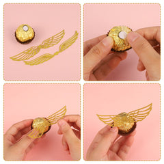 Bestomrogh 50Pcs Golden Glitter Wings Chocolate Decoration,Gold Snitch Wings Wizard Party Chocolate Decoration Cupcake Toppers Gold Wings Decor Cupcake Toppers