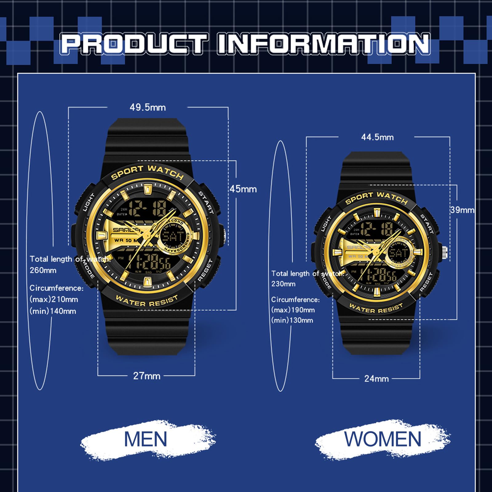 findtime Sports Watch Waterproof Digital Analogue Watches Military Tactical Outdoor Wrist Watch with LED Alarm Stopwatch Cool Couple Watch for Men Women Black White Blue Gold