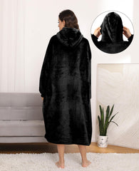 Sendowtek Women's Hoodie Blanket Black Onesized Wearable Long oodie Blanket (Black-3.9ft)