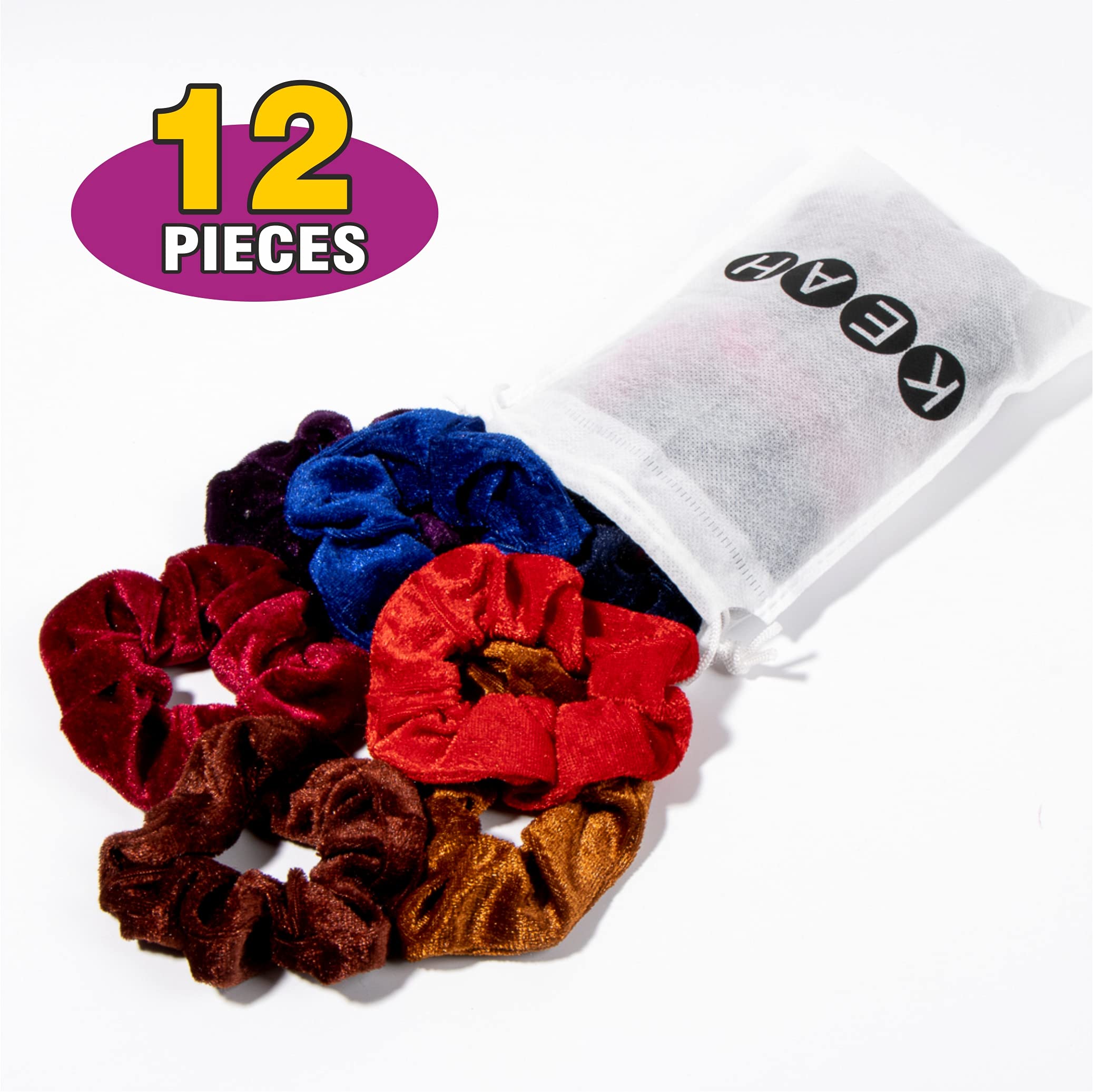 KEAH 12pcs Velvet Scrunchies – Hair Band - Hair Scrunchies For Girls – Hair Scrunchies For Women –Hairbands – Scrunchies With Storage Bag