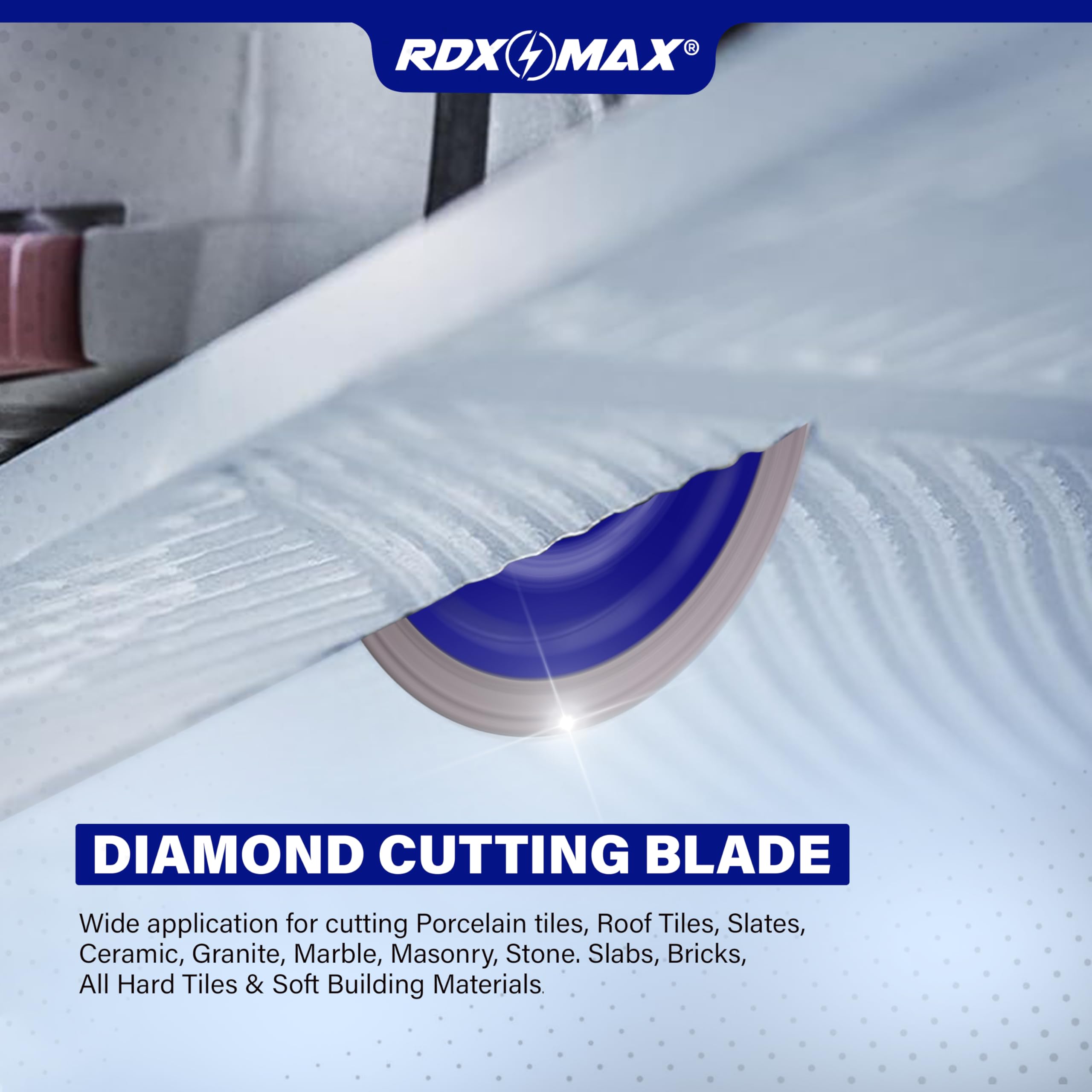 RDXMAX ® 115mm Diamond Cutting Discs for Angle Grinder - Super Thin Fast, Clean Cut on Porcelain, Granite, Marble, Concrete, Tiles, Stones, Bricks & Ceramics- 4.5 inches Wheel - Size 115 x 1.2 x 22.23mm