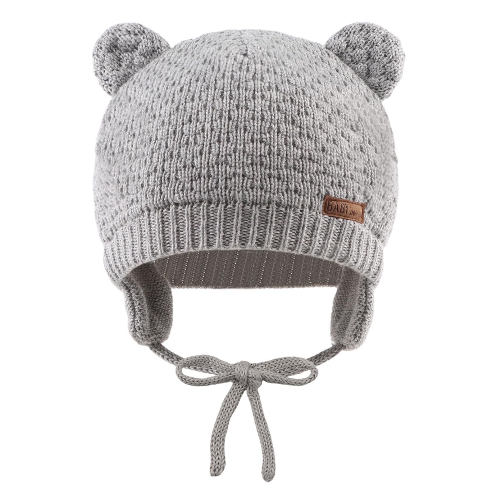 XIAOHAWANG Baby Earflap Beanie Hat Soft Baby Boy Knit Beanies Cute Bear Infant Toddler Girl Hats Autumn Winter (Gray, M)