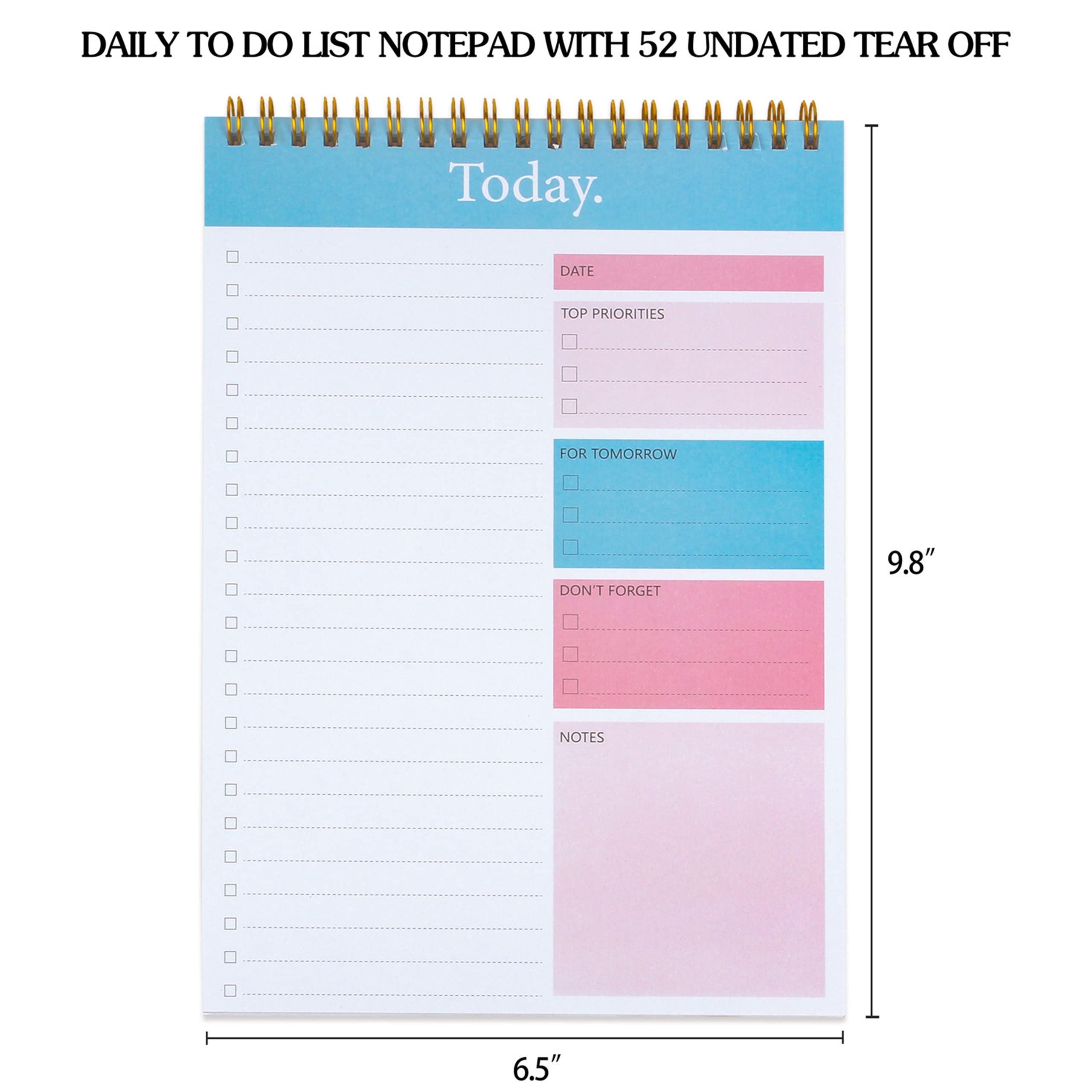 KMQOY To Do List Pad - Daily Planner Notepad Undated 52 Sheets Tear Off, 6.5 inches x 9.8 inches Checklist Productivity Organizer with Hourly Schedule for Tasks