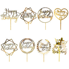 8 Pack Happy Birthday Cake Topper, CBGGQ Multicolour Acrylic Cupcake Topper for Various Party Decoration for Girls Kids Baby Birthday Wedding Mother Cake Supplies (Gold)