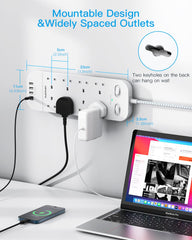 Extension Lead with USB Slots, 8 Way Outlets Power Strip with 4 USB Ports, 1800J Surge Protection Double Switch Plug Extension with 1.8M Braided Extension Cord for Home, Office