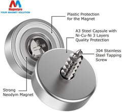 Magnetpro 12 pieces Magnets 15 LB Force 16 x 5 mm with Hole and Capsule, Countersunk Head Pot Magnet with Screws