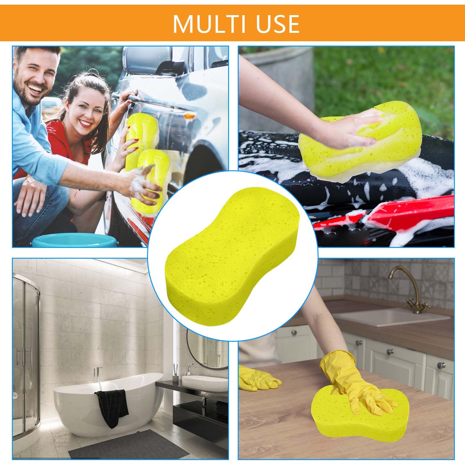 Jumbo Sponges,2 Pack Car Sponges,Washing Windows and Anti Scratch Technology,Perfect For Wheels, Windscreen & Bodywork For Car Cleaning (2PCS Yellow)