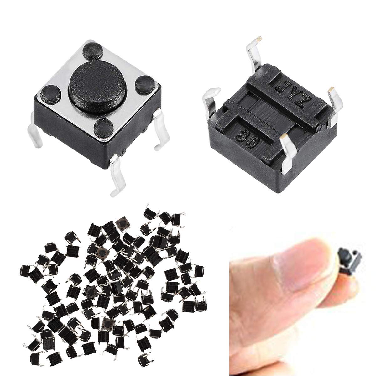 Youmile 100PACK Tact Button Switch 6x6x4.5mm 4Pin DIP Micro Panel PCB Momentary Tactile Tact Push Button Switch