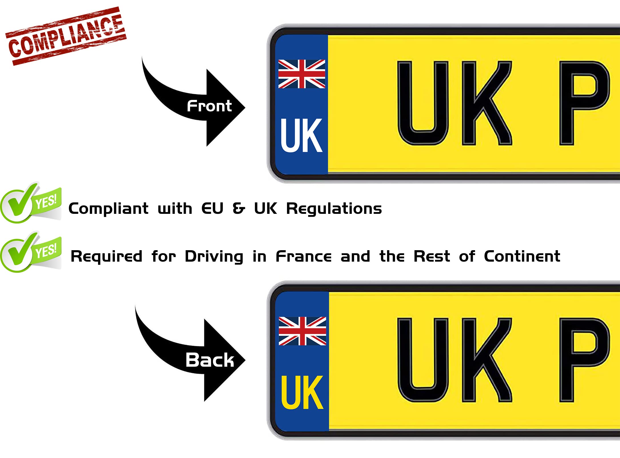 Pair of European Road Legal UK Car Number Plate Vinyl Stickers for Replace GB Stickers after BREXIT