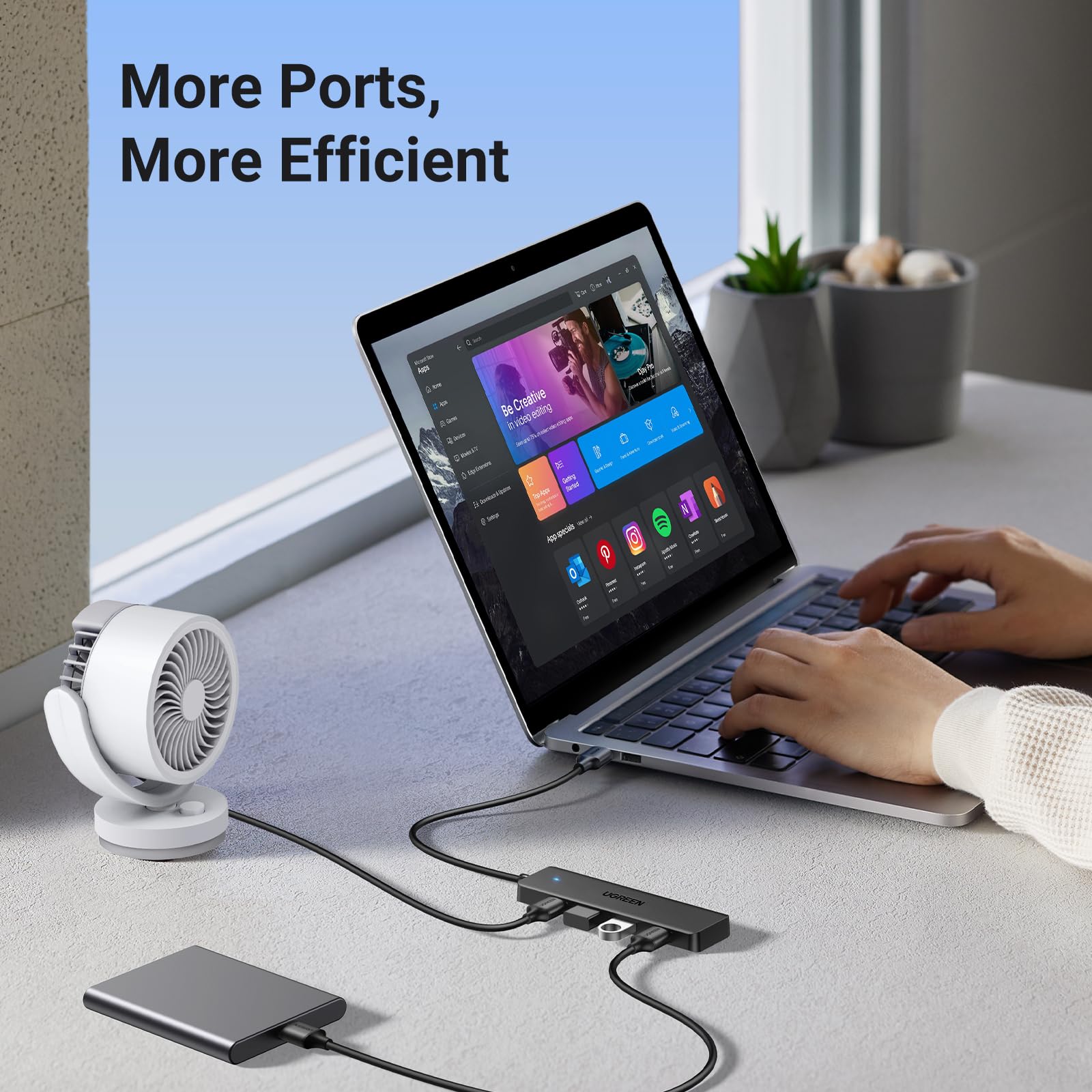 UGREEN USB Hub 3.0, USB Splitter 4 Port Ultra Slim with 5Gbps Data Transfer, USB Extender for Mouse, Keyboard, Flash Drive, U Disk, Printer, Compatible with Laptop, Desktop PC, Xbox, PS5, and More