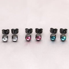 Artskin 3 Pairs/Set Women's Stud Earrings Titanium Girls' Earrings Hypoallergenic Crystal Men's Earrings 4mm Nickel Free Black Plated Earrings Studs Sensitive Ears Birthday Mothers' Day Gift