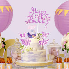 Happy 5th Butterfly Birthday Candles, Pink Purple Number 5 Candle with Butterfly Cake Cupcake Topper for Girls, 5th Birthday Cake Decorations, Cute 5th Birthday Cake Topper for Butterfly Theme Party