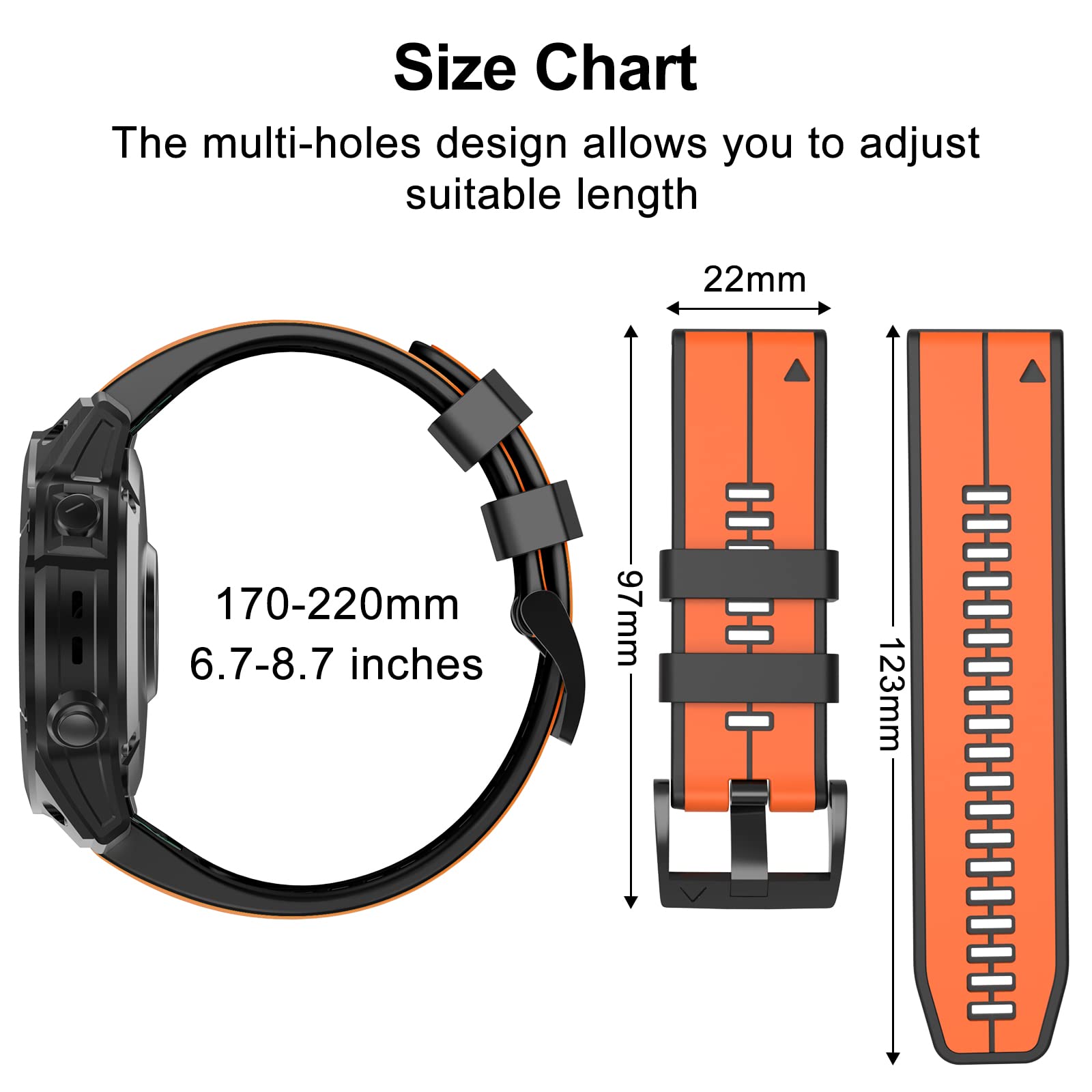 ISABAKE Strap for Garmin Fenix 7 / Fenix 6 / Fenix 5 / EPIX 2, Quick Fit 22mm Silicone Watch Band for Approach S60/S62, D2 Delta, Forerunner 935/945