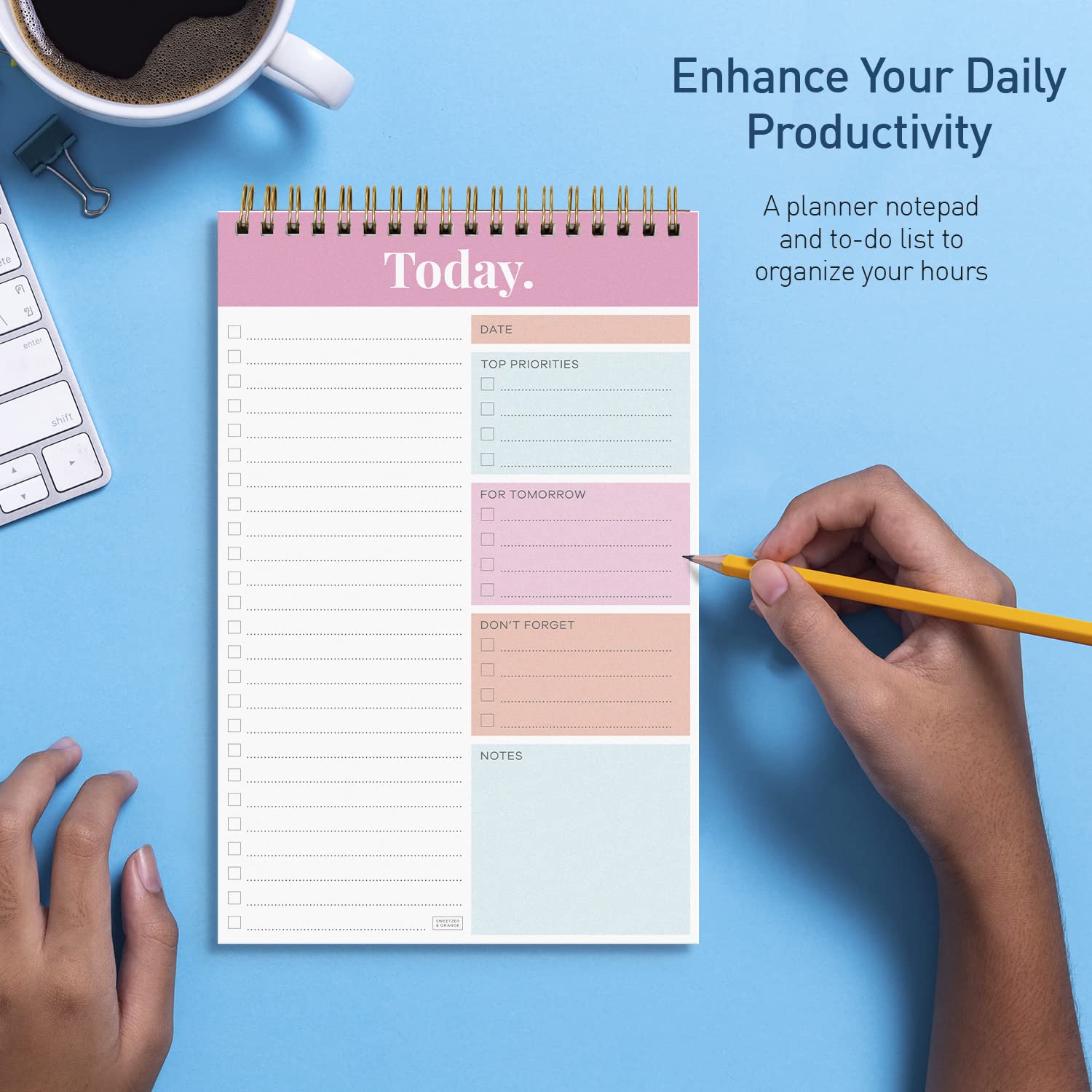 S&O Daily Planner Notepad for Productivity - 52 Page Daily To Do Planner - Undated Planner and Organizer - Daily To Do List Planner - Coiled Daily Task Planner - Daily Organizer Planner - PINK