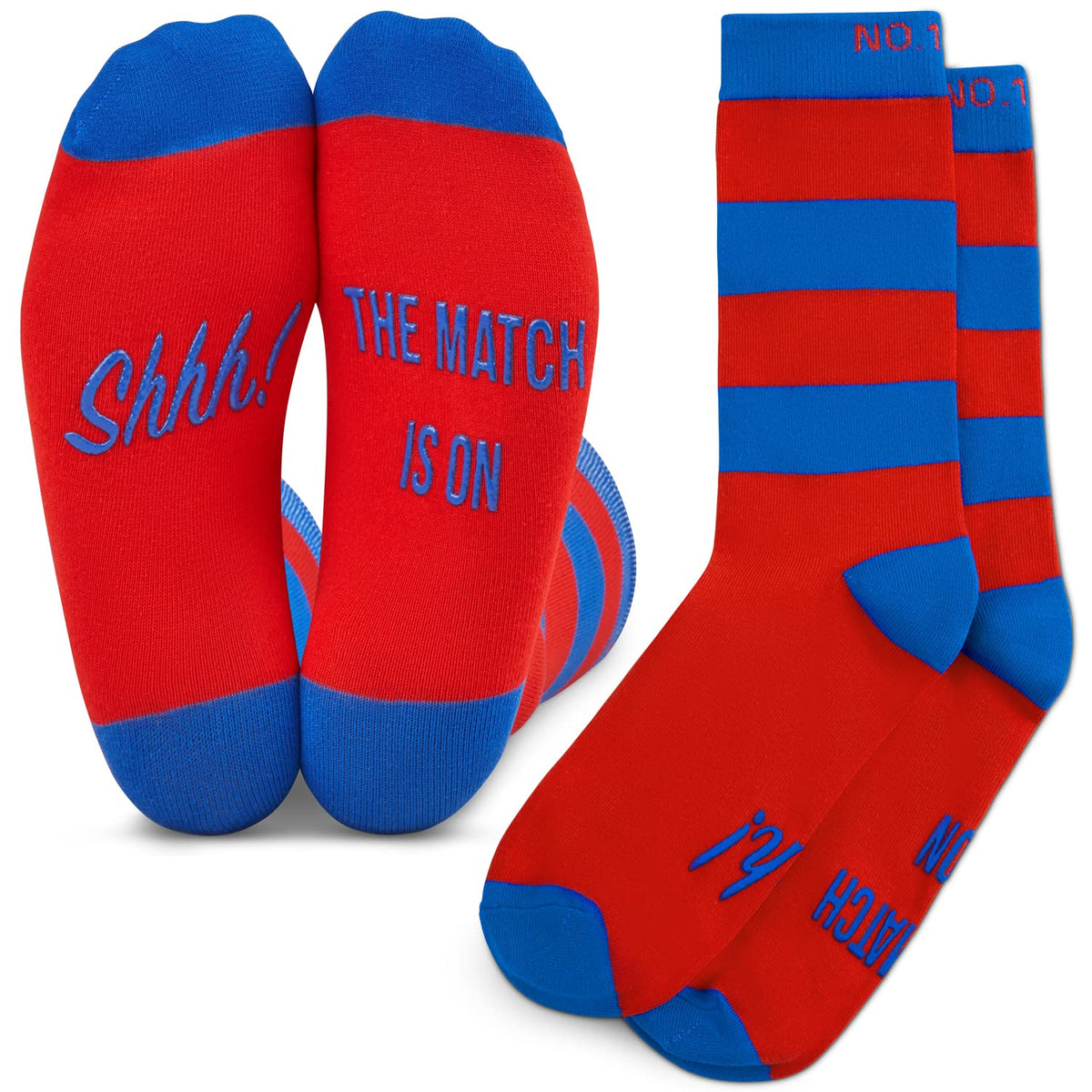 Football Fan Lounge Socks - Great Gift For Football Fans - 'Shhh! The Match Is On' (Red/Blue)