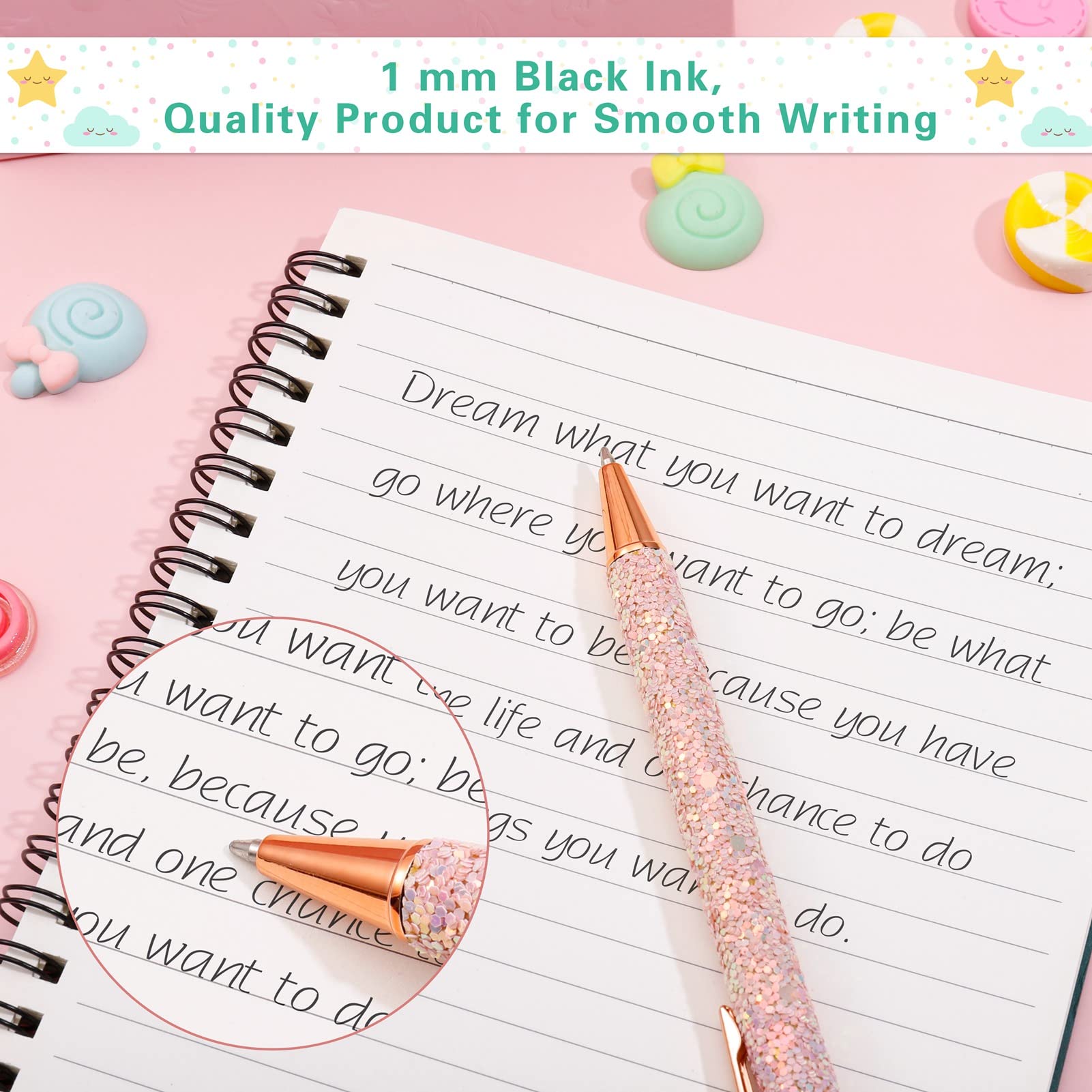 Bling Metal Pens, 10Pcs Bling Metal Ballpoint Pens, 1.0 mm Click Retractable Ballpoint Pens, Black Ink Retractable Pen for Men, Women, Students