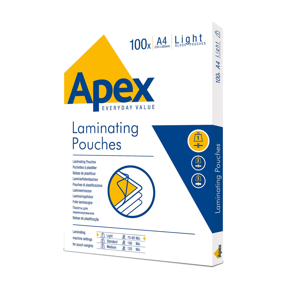 Fellowes Apex A4 Laminating Pouches, Glossy Finish, 100 Sheets - Light Duty - Ideal for Notices and Photos