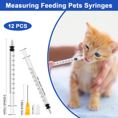 1ml Plastic Syringes, 12pcs Measuring Feeding Pets Syringes, Syringe with Cap and Blunt Needle, Small Ink Filling Syringe, Reusable Fodder Syringes for Labs Plant Watering