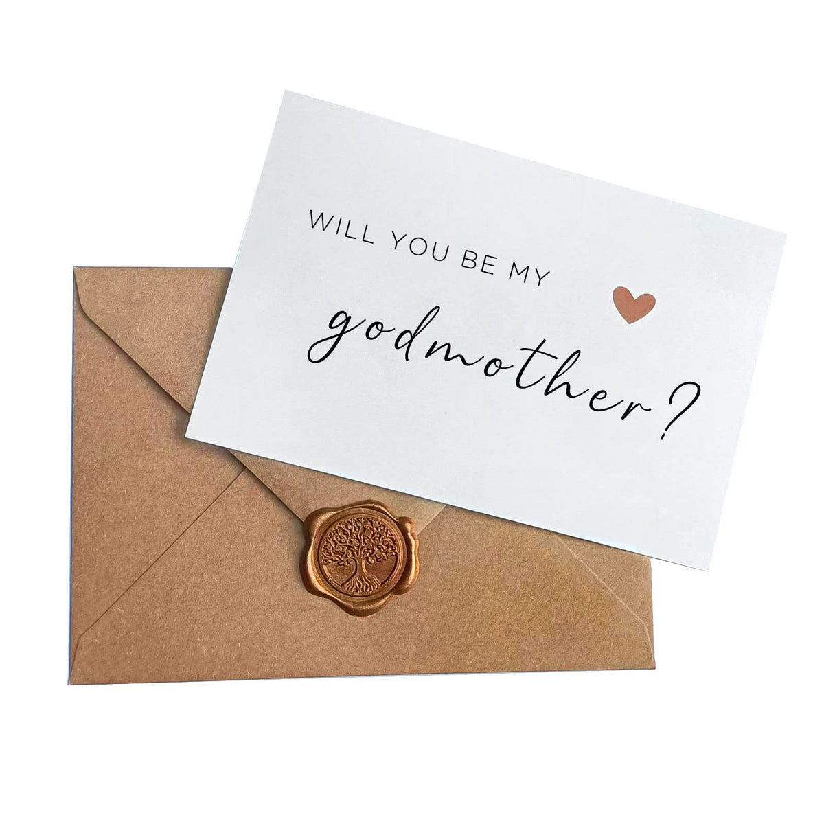 Will You Be My Godmother Card, Be My Godmother Card with Kraft Envelope and Wax Seal, Elegant Line Lettering Printed on Heavyweight Card Stock,Godmother Proposal Cards