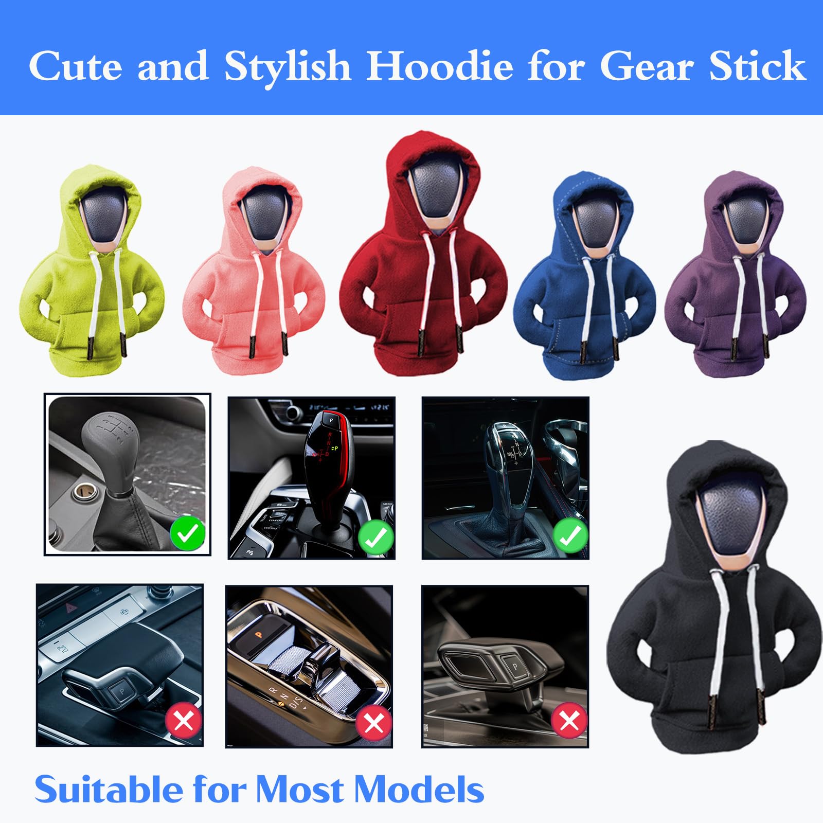 Daofen Gear Stick Hoodie, Funny Car Accessories Hoodie for Gear Stick, Interior Car Gear Stick Hoodie Hoodie Car Gear Shift Cove, Dress Your Knob up with Gear Shift Hoodie Covers (Standard, Pink)