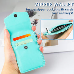 Teskyer Card Holder with Retractable Lanyard, Badge Holder with Zipper Pocket and Holds 4 Cards, Vertical Card Holder with Clear Window, PU Leather, Cyan