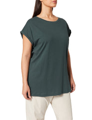 Urban Classics Women's Basic T-Shirt with Capsleeves, Shortsleeve T-Shirt Top with Crew Neck, Bottlegreen, S