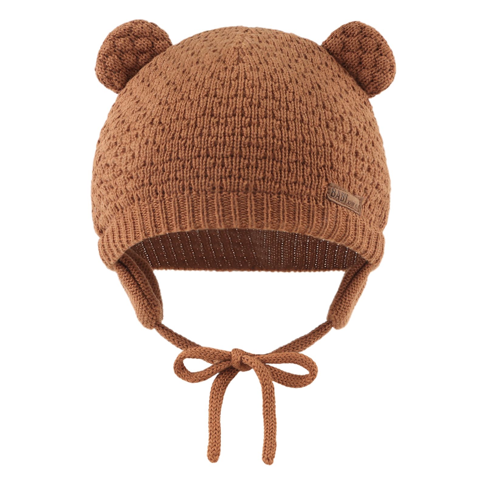 XIAOHAWANG Baby Earflap Beanie Hat Soft Baby Boy Knit Beanies Cute Bear Infant Toddler Girl Hats Autumn Winter (M, Brown)