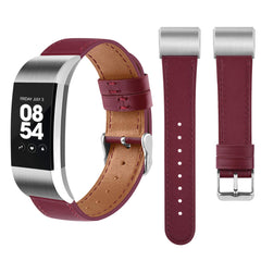 Wanme For Fitbit Charge 2 Strap Leather Straps, Classic Adjustable Replacement Straps with Metal Connectors for Fitbit Charge 2 (05 Wine Red, 5.5 inches - 8.1 inches)