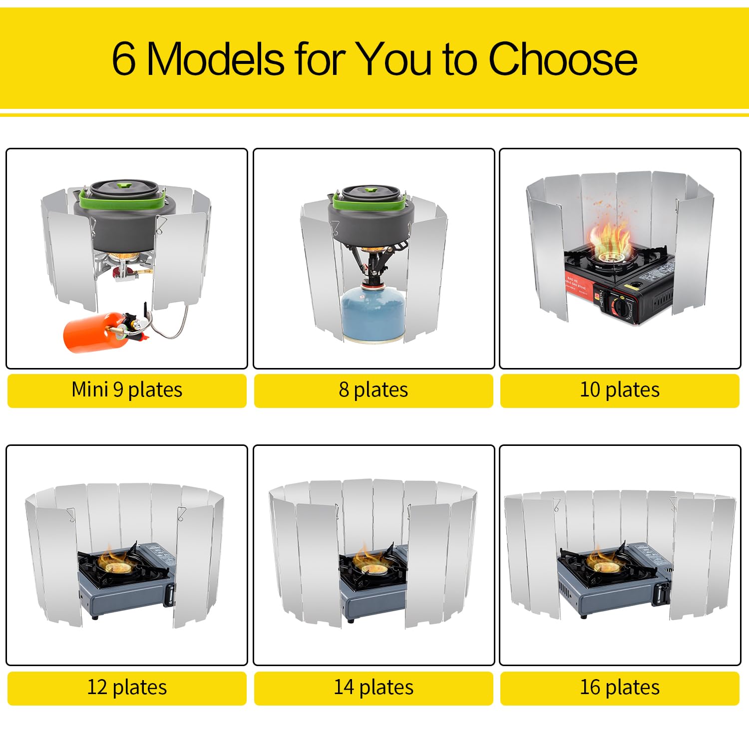 Stove Windscreen, 8/9/10/12/14/16 Plates Aluminum Stove Windshield with Drawstring Bag, for Camping, Butane Stoves(10 Plates)