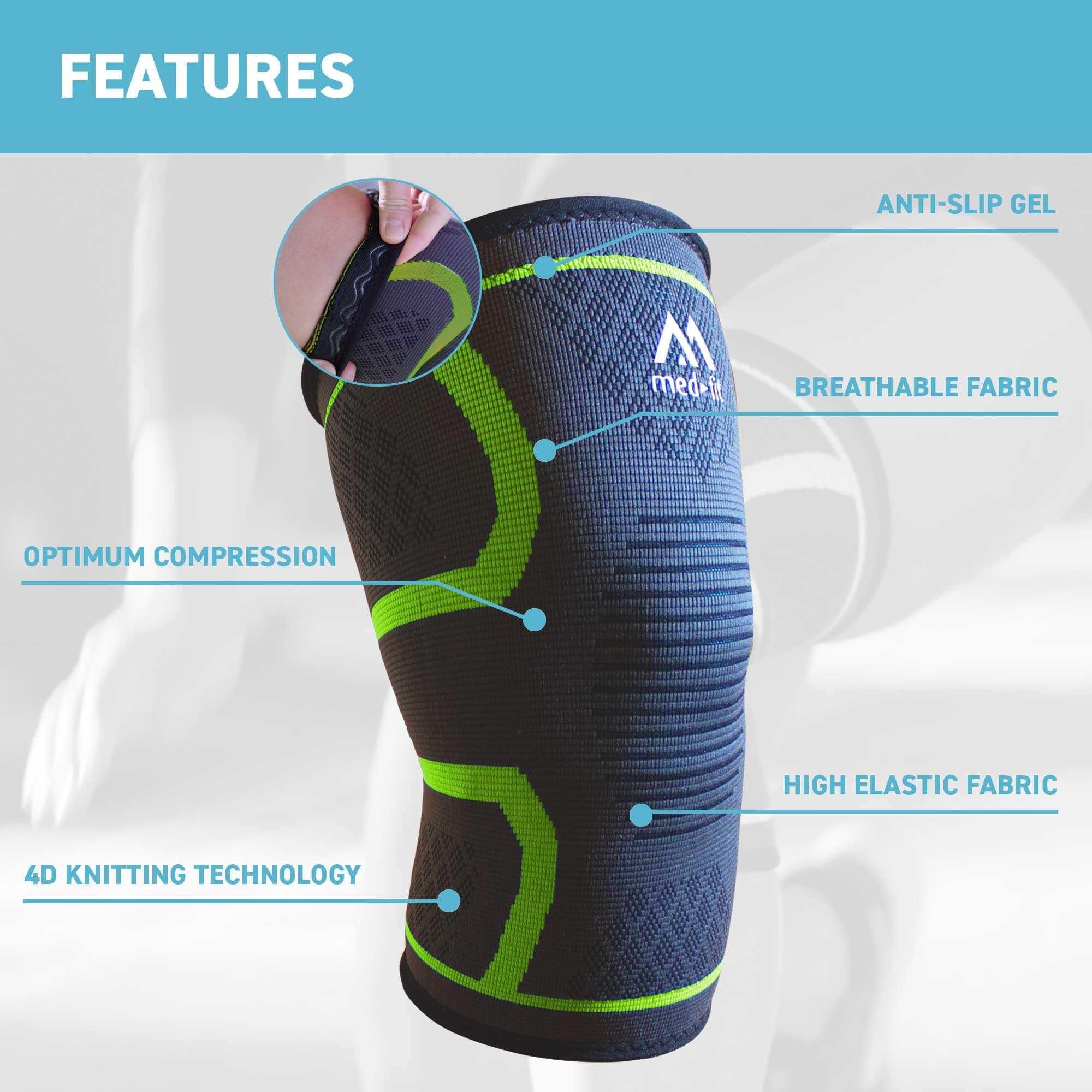 med-fit Stride Flex Knee Support 360 Degree 4 Way Compression Knee Sleeve - Knee Brace used for Arthritis, Runners Knee, Meniscus Tear, Tendonitis, Joint Pain, Running, Sports (1, Green, XL)