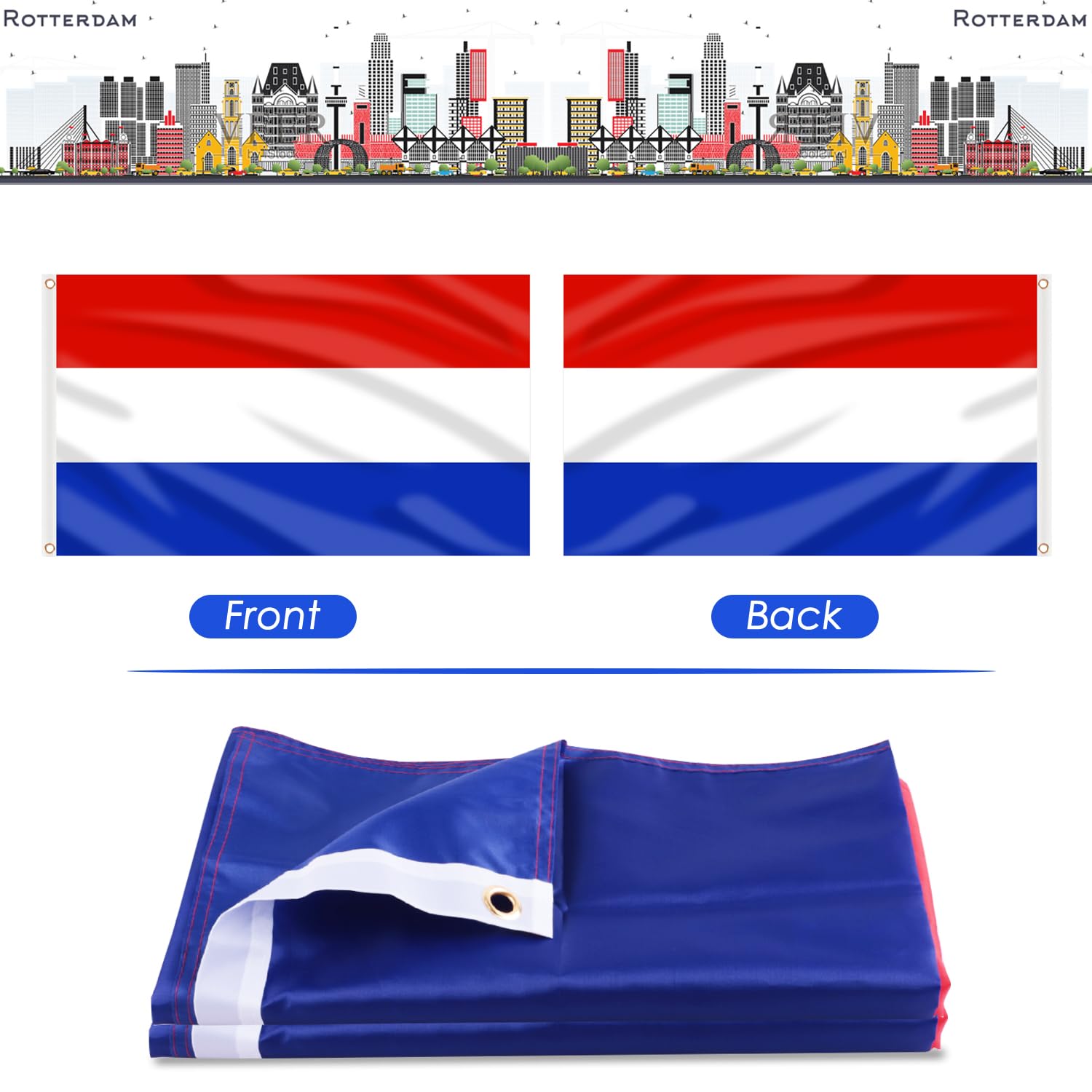 AhfuLife 1Pcs Netherlands Flag 5ft x 3ft for 27th April Party Decorations, Dutch Flag Holland Flag Double Side with Brass Eyelets for Dutch Royal Family Celebrations, Kings Day