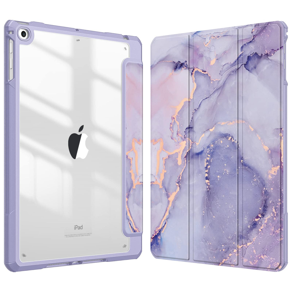 FINTIE Hybrid Case Compatible with iPad 6th Generation (2018) / iPad 5th Generation (2017) / iPad Air 2 / iPad Air 1-9.7 inch Shockproof Hard Shell Clear Cover w/Pencil Holder, Lilac Marble