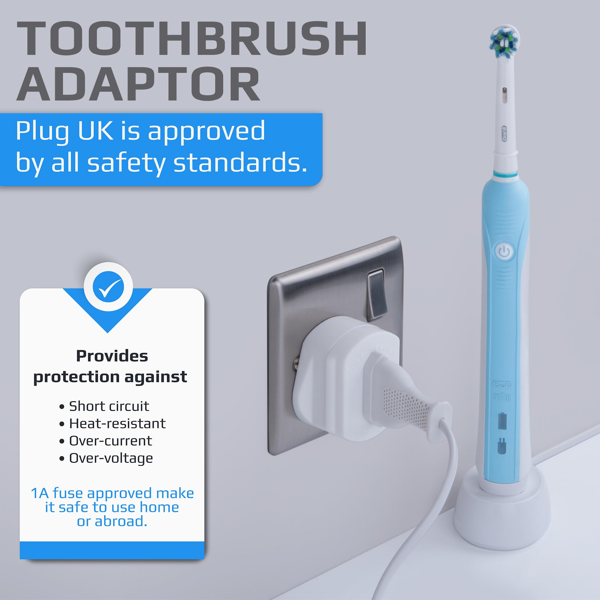 Toothbrush Adaptor Plug UK Charger Shaver Socket 2 Pin to 3 Pin Electric Converter Bathroom Two to Three Prong Charging Tooth Brush Razor Plugs Electrical Shaving (White)