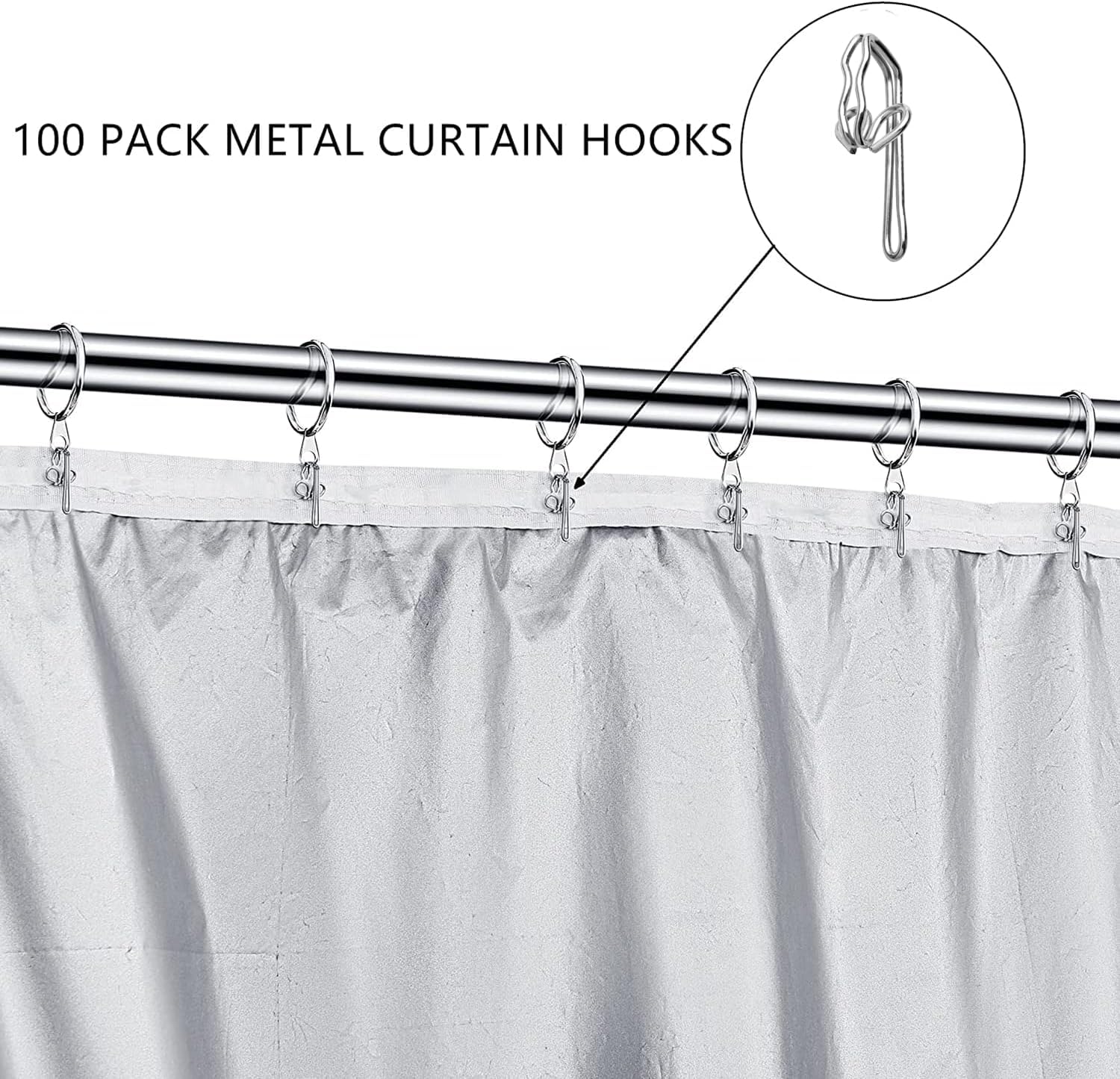 Curtain Hooks Metal Curtain Header Tape Drapery Hooks for curtains 2.9x1.2cm (50 Pack silver)…