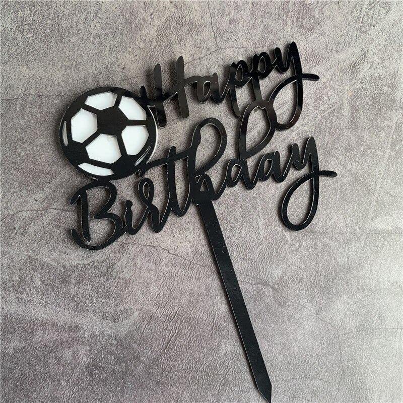 Craft Cart Acrylic Cake Topper Happy Birthday Football Black and White Party Decoration