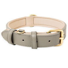 HEELE Soft Leather Dog Collar Breathable Padded with D Ring, New Pad Colour, Adjustable Classic Dog Pet Collar for Small Medium Large Dogs, New Grey, XS