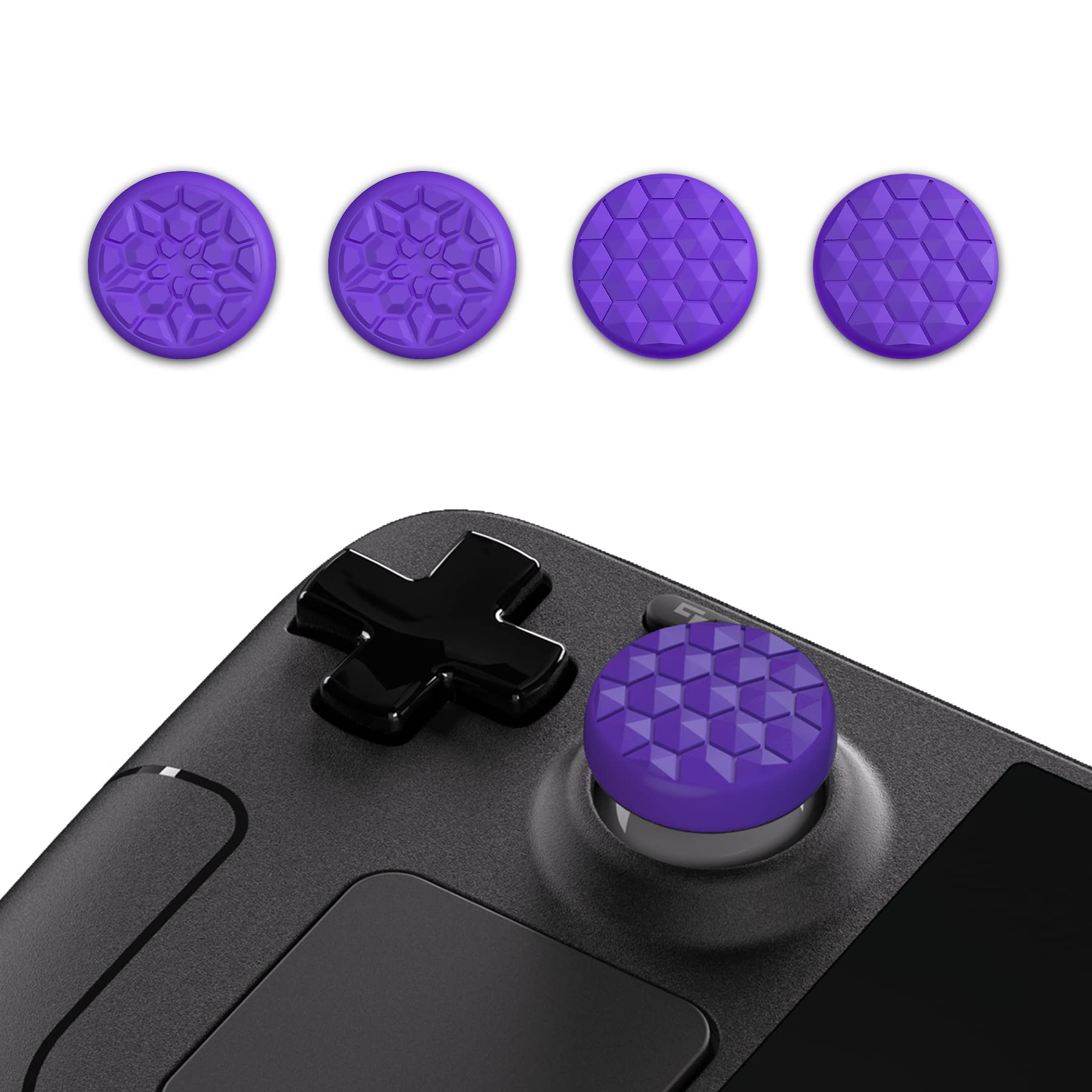 PlayVital Thumb Grip Caps for Steam Deck LCD, Silicone Thumbsticks Grips Joystick Caps for Steam Deck OLED - Diamond Grain & Crack Bomb Design Purple