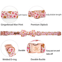 Elegant little tail Christmas Dog Collar with Bow, Pink Gingerbread Man Dog Collar Bow Girl or Boy Dog Collar Dog Bowtie Pet Gift Adjustable Dog Collar for X-Small Puppy