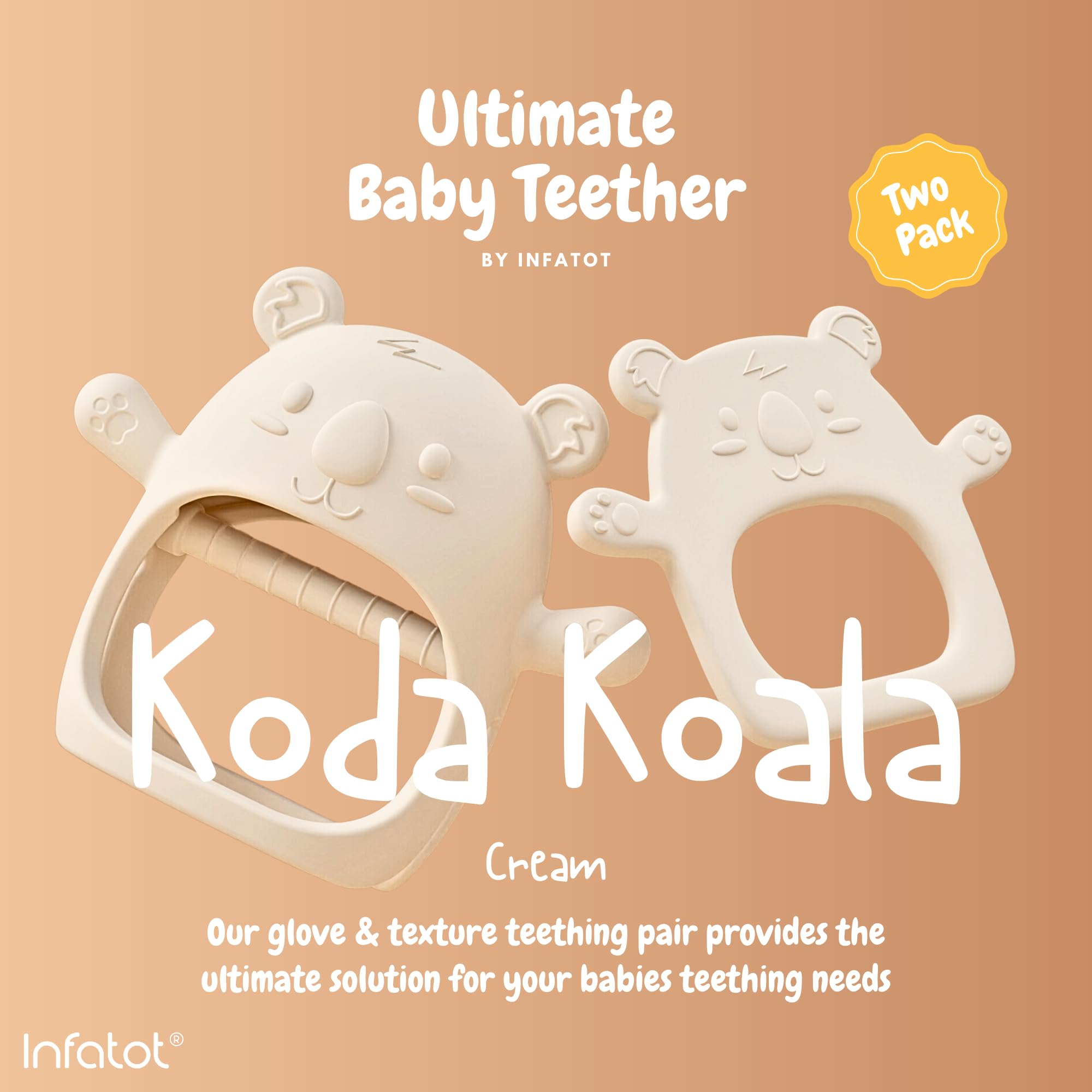 Infatot® Teething Toys for Baby Gifts - 2 Pack Koda Koala Teether Mitten Glove, Baby Essentials for Newborn, Teething Mitten for Babies - Baby Toys 0-6 Months 6and Hand Teethers for Babies - Cream