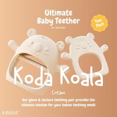 Infatot® Teething Toys for Baby Gifts - 2 Pack Koda Koala Teether Mitten Glove, Baby Essentials for Newborn, Teething Mitten for Babies - Baby Toys 0-6 Months 6and Hand Teethers for Babies - Cream