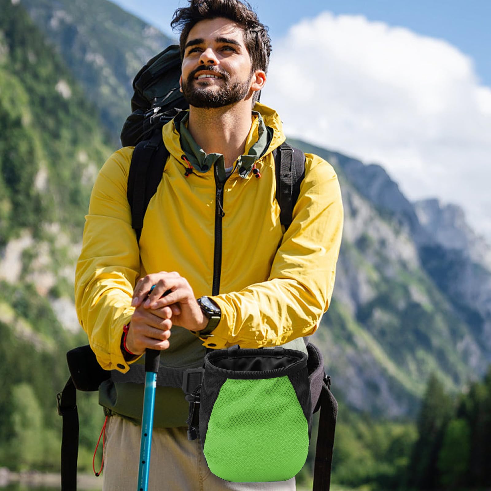 FUZVOL Green Climbing Chalk Bag Bucket Magnesium Chalk Bag with Belt Adjustable Pocket and Drawstring. It can be Hanging at the Waist used for Rock Outdoor Climbing Bouldering.