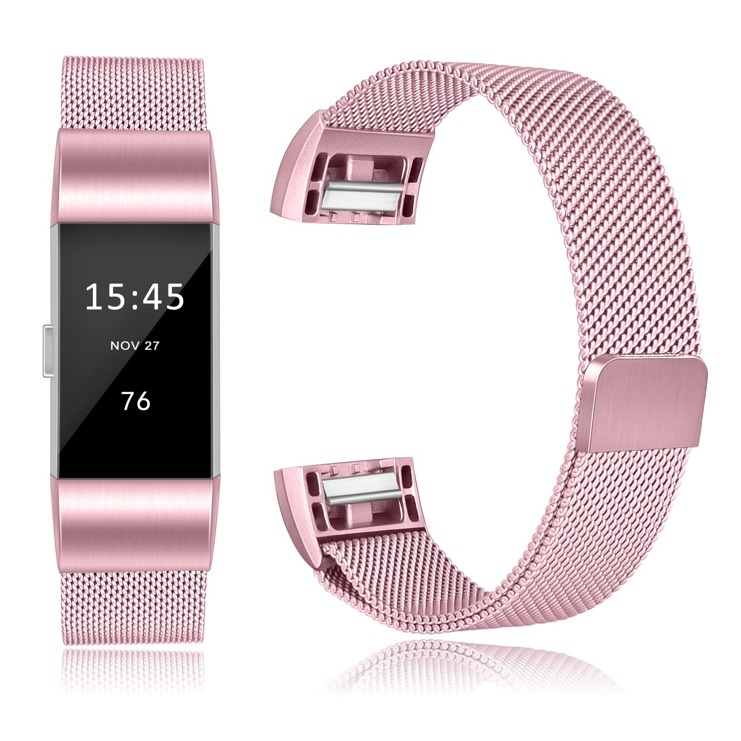 Oumida for Fitbit Charge 2 Straps for Women Men,Replacement Metal Strap for Fitbit Charge 2 Replacement Strap, Adjustable Wristbands with Magnet Lock for Fitbit Charge 2(Rose,S)