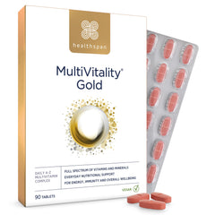 Healthspan Multivitamin Gold (90 Tablets)   A-Z Formulation   Wellbeing & Immune Support   Algal Source Vitamin D3   Vitamins A, B, C, D, E & K   Calcium, Iron, Magnesium, Selenium & Zinc   Vegan