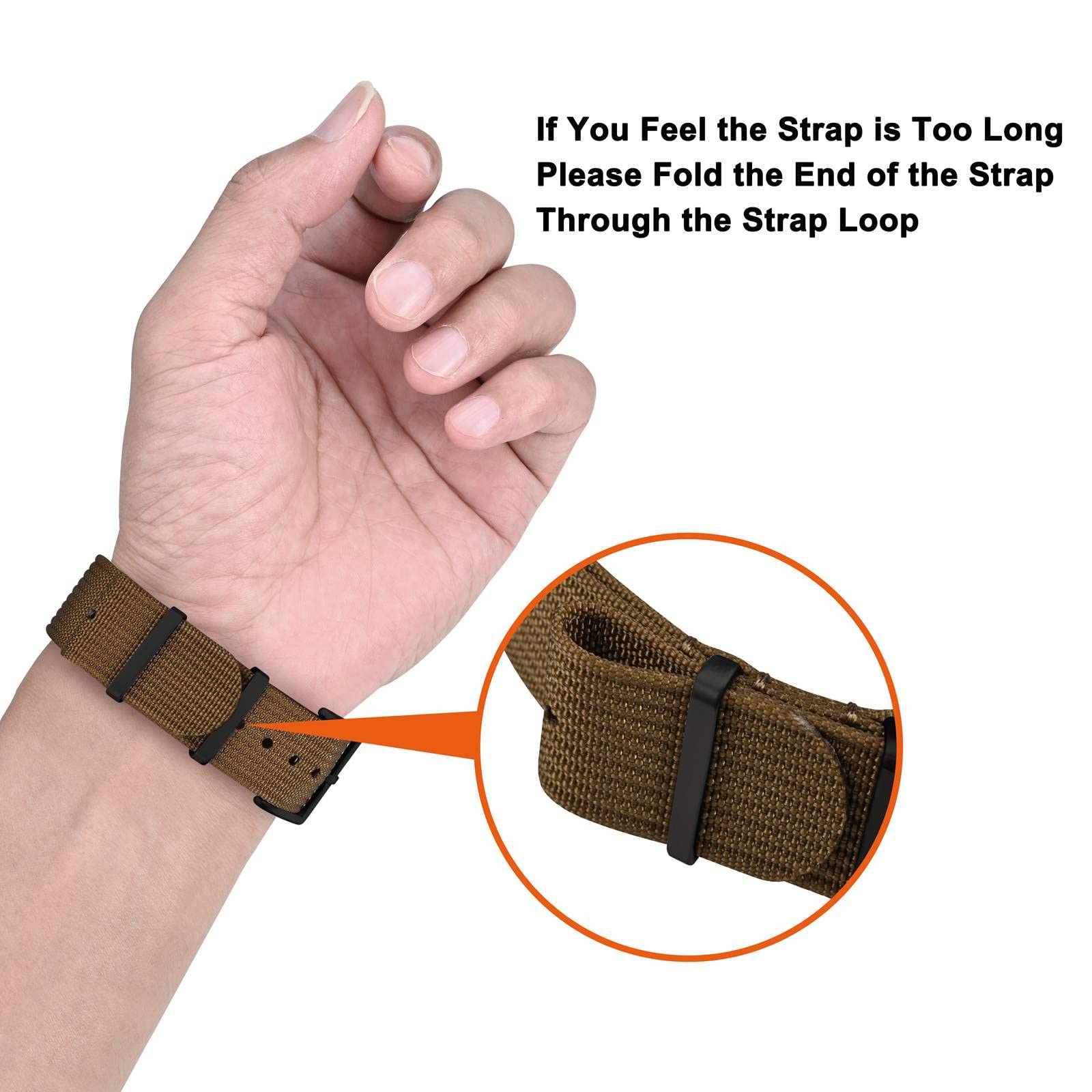 ANNEFIT Nylon Watch Strap 22mm, One-Piece Waterproof Military Watch Band with Heavy Black Buckle (Brown)