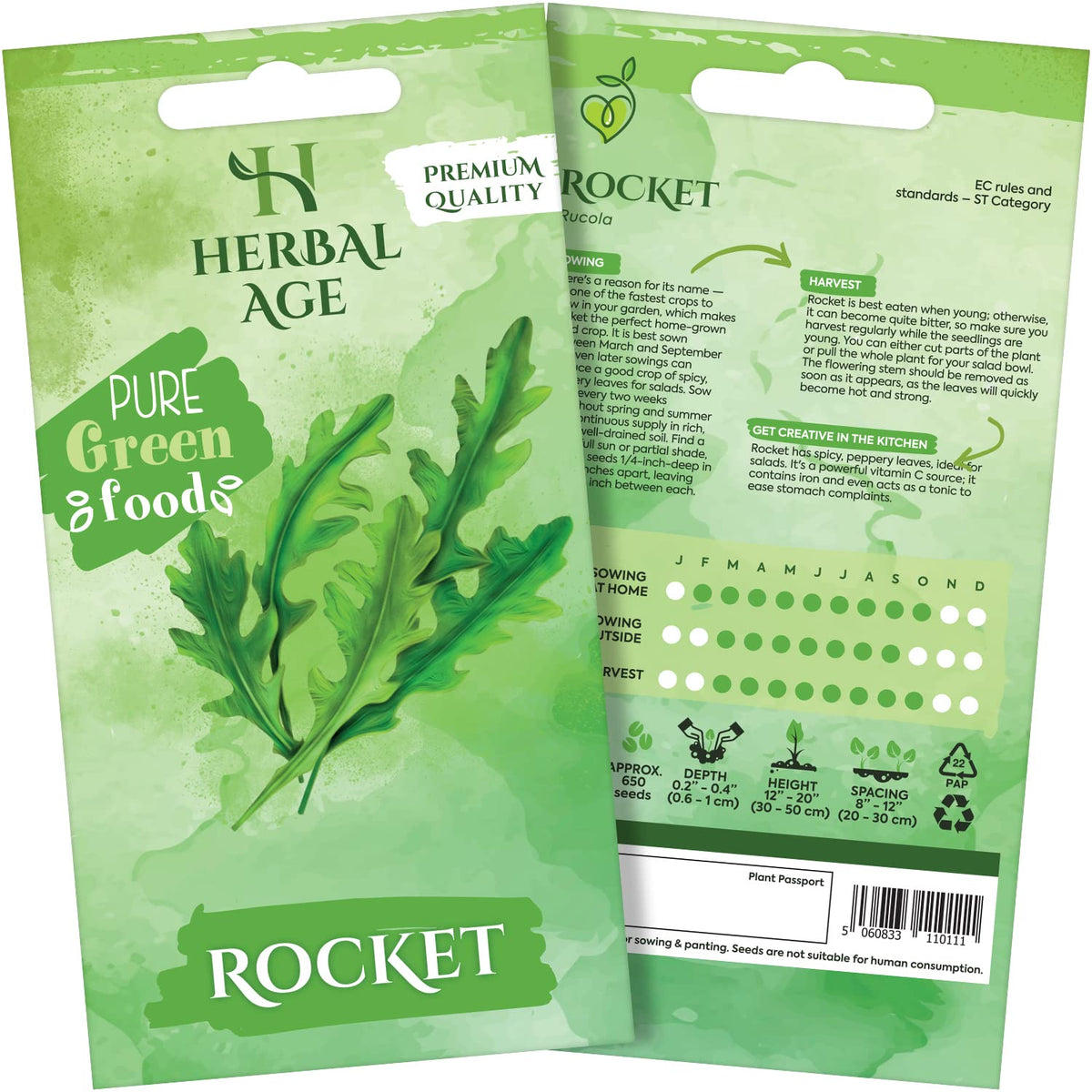 HERBAL AGE Rocket Seeds Plants, Grow Your Own Herb Garden Kit, ~650 Seed Box, Salad Herbs Seeds for Planting UK, Veg Plant Gardening Gift for Men, Women, Kids, Seeds to Plant Outdoor & Indoor