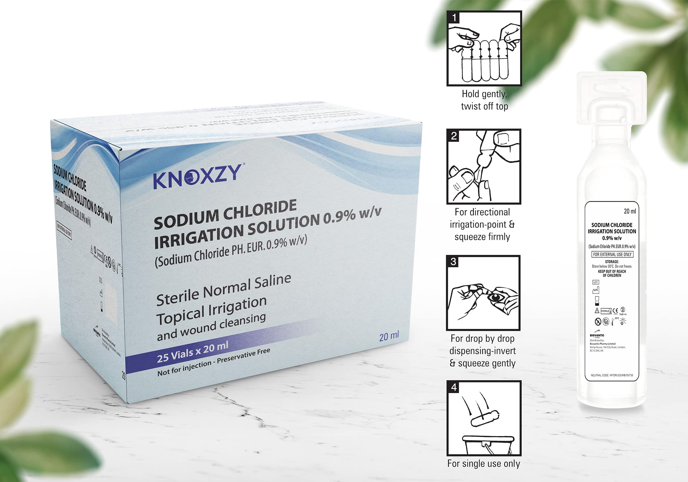 KNOXZY Sterile Saline Pods   Eye Wash   Wound Cleansing   Topical Irrigation   25 x 20 ml sterile Pods