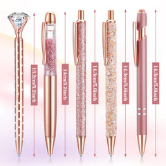 Pinenuts 5 Pieces Ballpoint Pens Bling Metal Pens Elegant Diamond Design Stationery Office Desk Accessories Work Leaving Gift for Teachers Adults