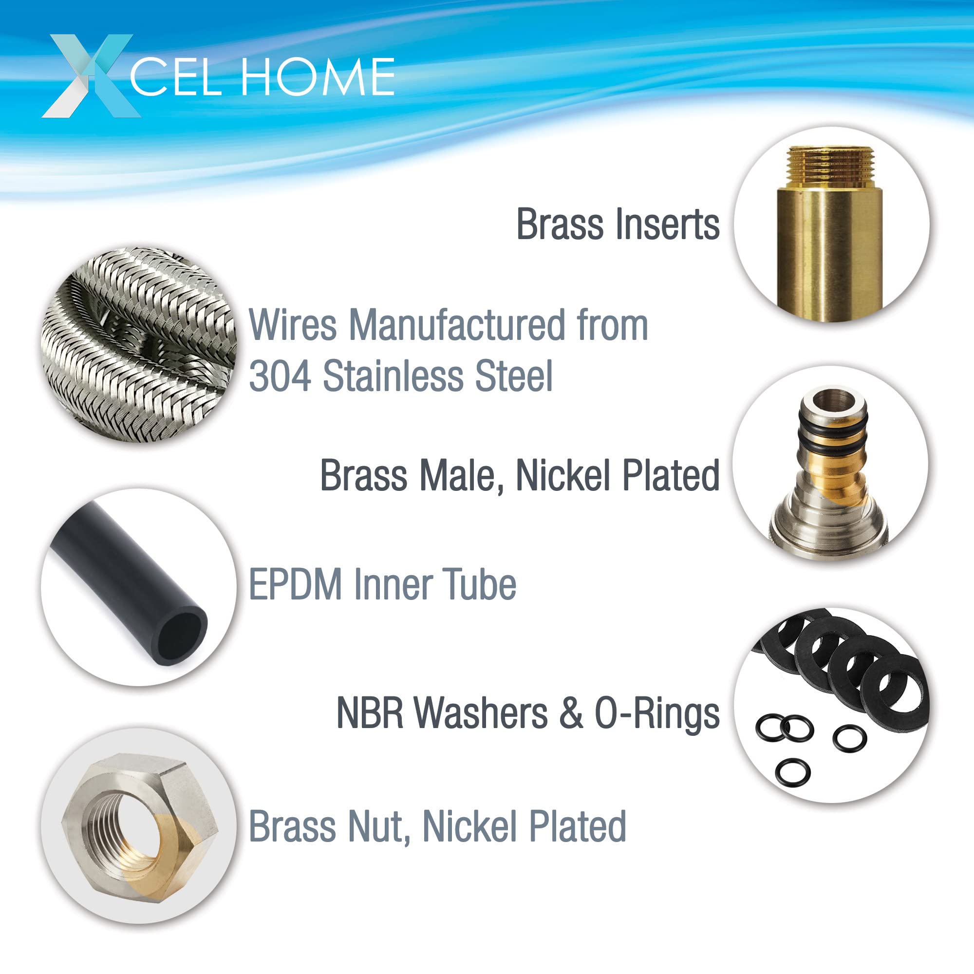 Xcel Home 2 x M10 x1/2 Flexible Tap Connectors (400mm)   10 Lengths   Pair of BSP Kitchen/Basin Monobloc Mixer Flexi Pipe Tails   Braided Stainless Steel